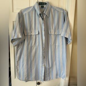 Men’s Knights of Roundtable Short Sleeve Striped Button Down Shirt Size Large